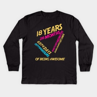 18 Years Old 216 Months Vintage Retro 18Th Kids Long Sleeve T-Shirt